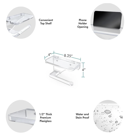 Toilet paper holder with shelf - Prismatic Furnishings